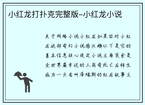 小红龙打扑克完整版-小红龙小说